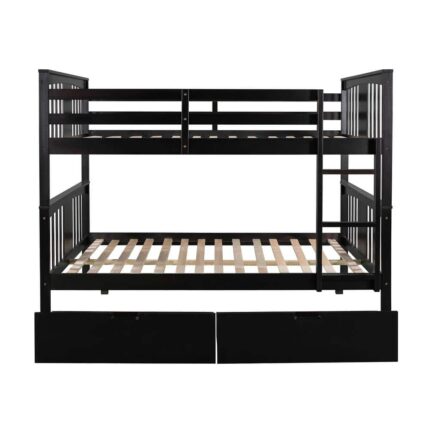 Espresso Full Over Full Bunk Bed with Drawers, Wood Bunk Bed Frame with Ladder for Bedroom, Guest Room Furniture