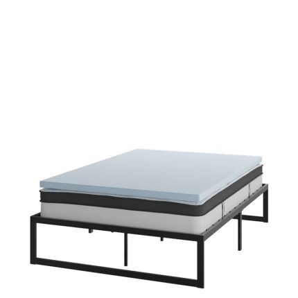Flash Furniture 14" Metal Platform Bed Frame with 10" Pocket Spring Mattress in a Box and 2" Cool Gel Memory Foam Topper, Black, Full