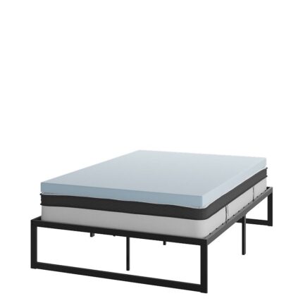 Flash Furniture 14" Metal Platform Bed Frame with 10" Pocket Spring Mattress in a Box and 2" Cool Gel Memory Foam Topper, Black, Queen