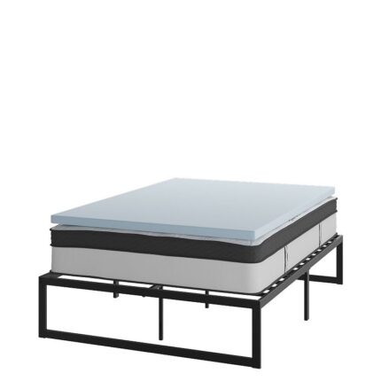 Flash Furniture 14" Metal Platform Bed Frame with 12" Pocket Spring Mattress in a Box and 2" Cool Gel Memory Foam Topper, Black, Queen