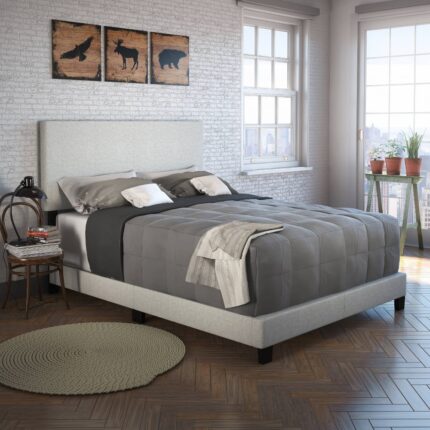 Full Monroe Linen Upholstered Platform Bed Frame Light Beige - Eco Dream