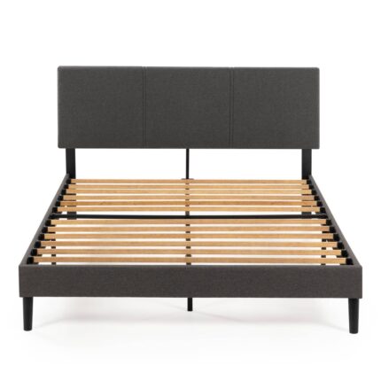 King Cambril Upholstered Platform Bed Frame with Sustainable Bamboo Slats Gray - Zinus