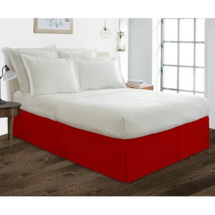 King Size Tailored Drop Pleated Solid Bed Skirt with Adjustable Elastic Belt Microfiber Fabric Fade & Wrinkle Resistant Bed Frame Cover Easy to Fit & Care (12 Inch Drop Blood Red)