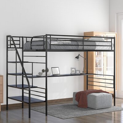 Kirkendall Twin Size Metal Loft Bed Frame With Desk