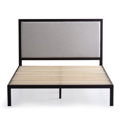 Mara Gray Stone Metal Frame King with Curved Upholstered Headboard Platform Bed