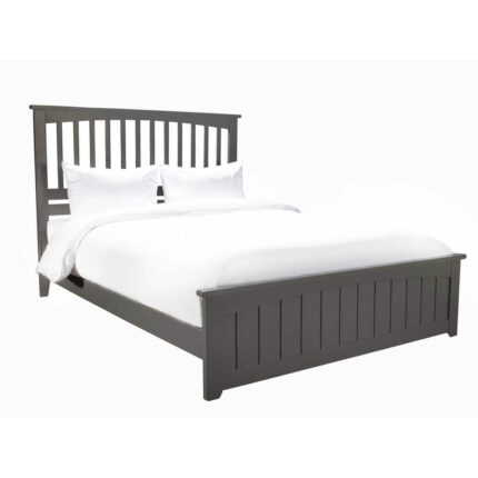 Mission Grey Queen Solid Wood Frame Low Profile Platform Bed with Matching Footboard and USB Device Charger