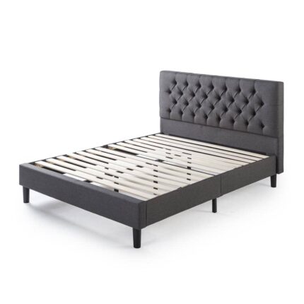 Misty Charcoal Grey King Upholstered Platform Bed Frame