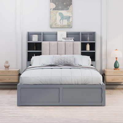 Multi-functional Full Size Bed Frame with 4 Drawers and Shelves