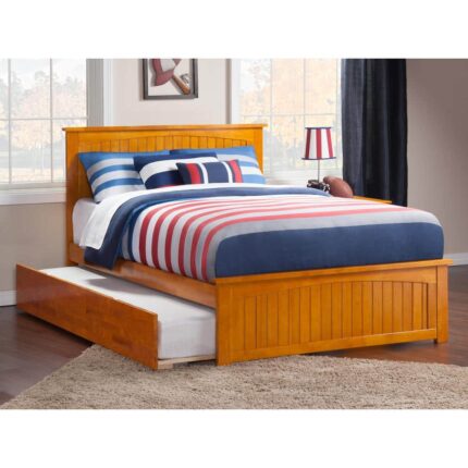 Nantucket Caramel Brown Full Size Platform Bed Frame with Matching Footboard and Twin Size Trundle