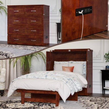 Northfield Walnut Solid Wood Frame Twin XL Murphy Bed with Mattress and Built In Charging Station