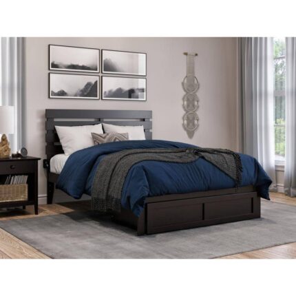 Oxford 55-3/8 in. W Espresso Dark Brown Full Size Solid Wood Frame with Foot Drawer and USB Device Charger Platform Bed