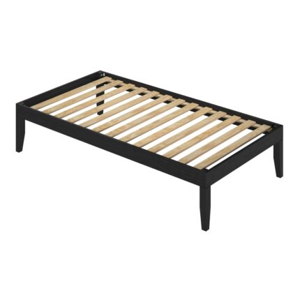 Pensy Solid Wood Mid-Century Modern Twin Size Platform Bed Frame Black - Powell