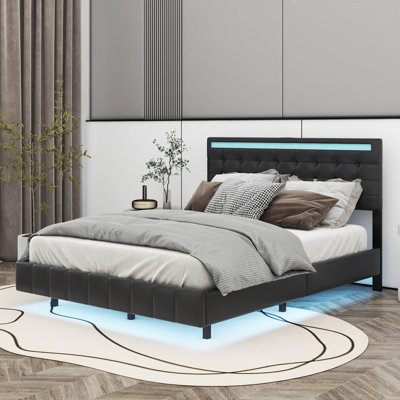 Piqua Queen Size Floating Bed Frame with LED Lights
