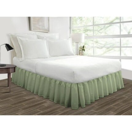 Queen Size Tailored Drop Ruffled Solid Bed Skirt with Adjustable Elastic Belt Microfiber Fabric Fade & Wrinkle Resistant Bed Frame Cover Easy to Fit & Care (23 Inch Drop Moss)