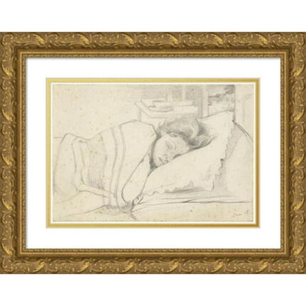 Richard Nicolaüs Roland Holst 14x11 Gold Ornate Wood Frame and Double Matted Museum Art Print Titled - Wife of Richard Roland Holst in Bed to the Right (1905)