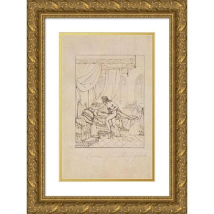 Robert Smirke 13x18 Gold Ornate Wood Frame and Double Matted Museum Art Print Titled - Study of a Woman Sleeping in Her Chamber and a Man Standing Over Her Bed
