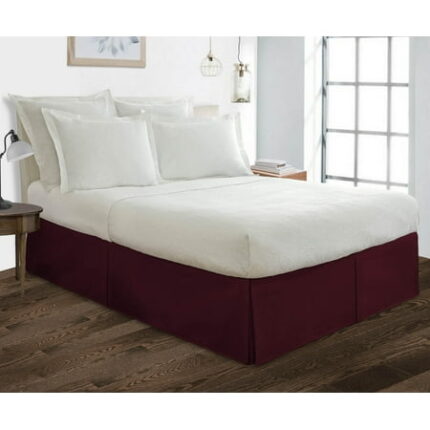 Short Queen Size Tailored Drop Pleated Solid Bed Skirt with Adjustable Elastic Belt Microfiber Fabric Fade & Wrinkle Resistant Bed Frame Cover Easy to Fit & Care (23 Inch Drop Wine)