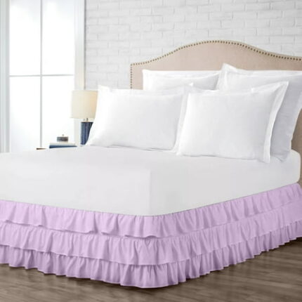 Three Quarter Size Tailored Drop Multi Ruffled Solid Bed Skirt with Adjustable Elastic Belt Microfiber Fabric Fade & Wrinkle Resistant Bed Frame Cover Easy to Fit & Care (12 Inch Drop Lilac)