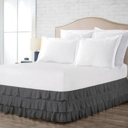 Twin Size Tailored Drop Multi Ruffled Solid Bed Skirt with Adjustable Elastic Belt Microfiber Fabric Fade & Wrinkle Resistant Bed Frame Cover Easy to Fit & Care (13 Inch Drop Dark Gray)
