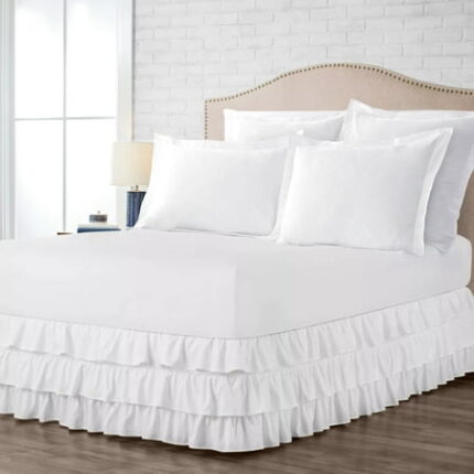 Twin Size Tailored Drop Multi Ruffled Solid Bed Skirt with Adjustable Elastic Belt Microfiber Fabric Fade & Wrinkle Resistant Bed Frame Cover Easy to Fit & Care (16 Inch Drop White)