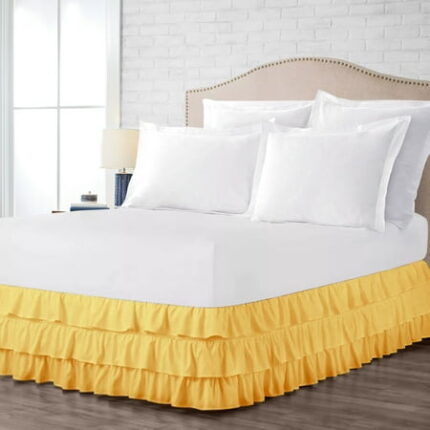Twin XL Size Tailored Drop Multi Ruffled Solid Bed Skirt with Adjustable Elastic Belt Microfiber Fabric Fade & Wrinkle Resistant Bed Frame Cover Easy to Fit & Care (24 Inch Drop Golden)