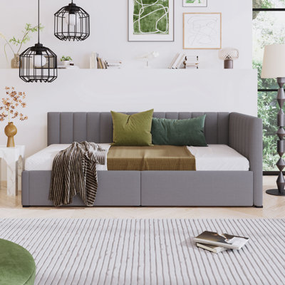 Upholstered Daybed With 2 Storage Drawers Sofa Bed Frame