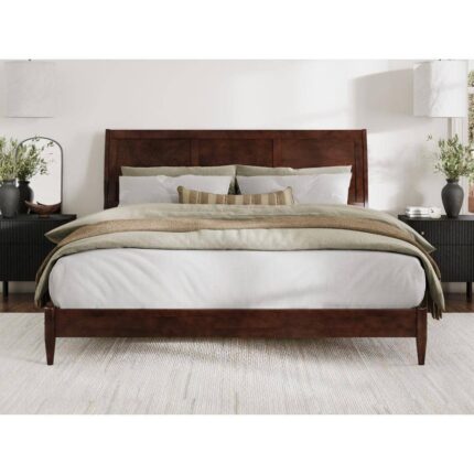 Valencia Walnut Brown Solid Wood Frame King Low Profile Platform Bed