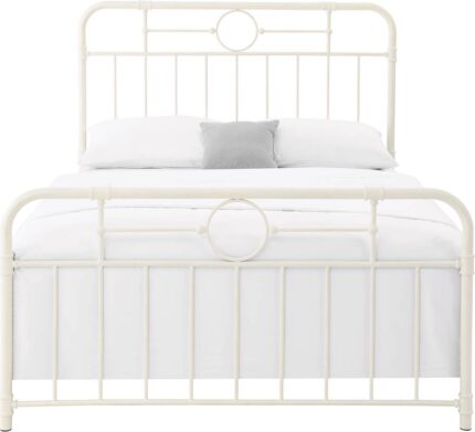 Walker Edison - Industrial Queen Metal Pipe Bed Frame - Antique White