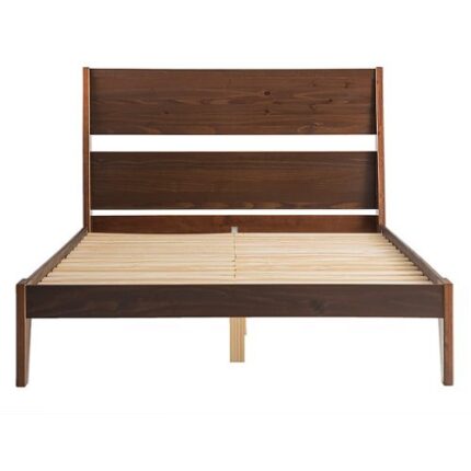 Walker Edison - Mid Century Modern Queen Size Solid Wood Bed Frame - Walnut