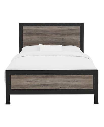 Walker Edison - Rustic Industrial Queen Size Panel Bed Frame - Grey Wash
