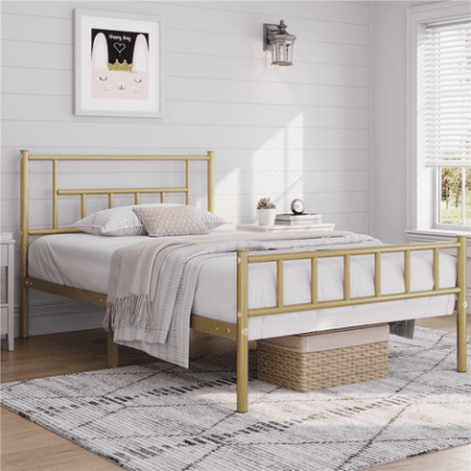 Yaheetech Basic Metal Bed Frame with Headboard and Footboard Twin Antique Gold