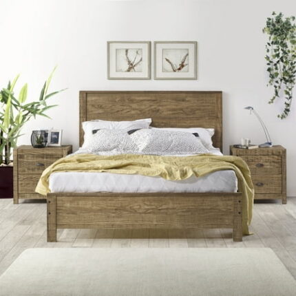 Yes4wood Albany 3 Piece Queen Bed Set Solid Wood Queen Size Bed Frame with Bedside Table Set of 2