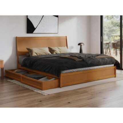 Casanova Light Toffee Natural Bronze Solid Wood Frame King Platform Bed with Panel Footboard and Storage Drawers