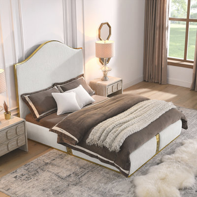 Corduroy Upholstered Bed Frame Tall Headboard