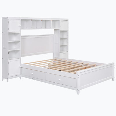 Full / Double 62.49'' Size Murphy Shaped Bed, Wood Bed Frame With Storage (Non foldable)