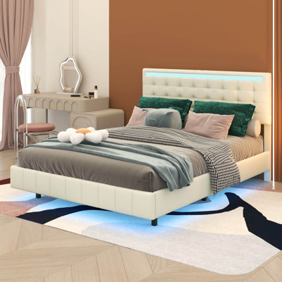 Garvine Queen Size Floating Bed Frame with LED Lights