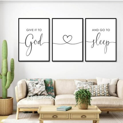 Give It to God and Go to Sleep Sign Canvas Wall Art Above Bed Wall Decor for Bedroom Bible Verse Prints Farmhouse Bedroom Pictures Artwork With Inner Frame