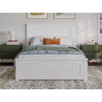 Naples White Solid Wood Frame Full Low Profile Platform Bed with Matching Footboard