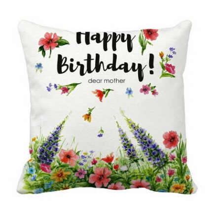 PKQWTM Happy Birthday Grand Mother Flower Lawn Lettering In Flower Frame Bed Decor Pillow Cases Zippered Cushion Cover Size 16x16 Inches