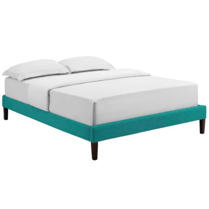 Tessie Teal Full Upholstered Fabric Bed Frame with Squared Tapered Legs