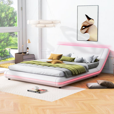 Upholstery Platform Bed Frame With Sloped Headboard