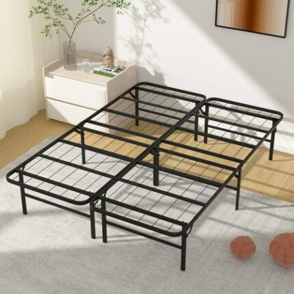 CL.HPAHKL Foldable Full Size Bed Frame No Box Spring Needed,Heavy Duty Metal Platform Bed Frame Full Size 14 inch High Bedframe with Ample Storage Easy Assembly Mattress Frame Noise Free