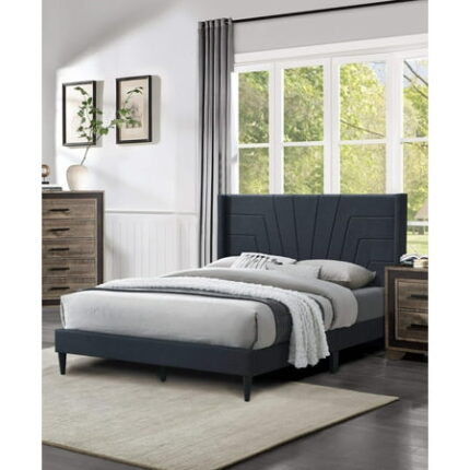 Charcoal Color 1Pc Queen Size Bed Burlap Fabric Headboard Upholstered Bedroom Furniture Platform Bedframe Queen Charcoal Wood Bedroom Contemporary Modern Bed Frame Particle Board