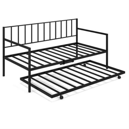 Finihen Twin Size Daybed and Trundle Frame Set Trundle Bedframe Modern Bed Frame for Kids and Teens Black