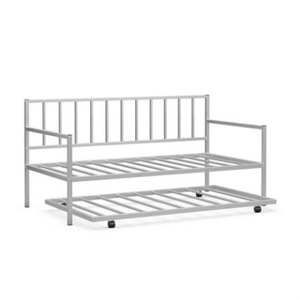 Finihen Twin Size Daybed and Trundle Frame Set Trundle Bedframe Modern Bed Frame for Kids and Teens Silver