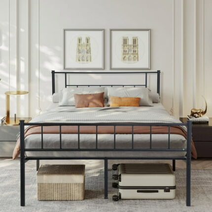 Full Bed Frame with Headboard Heavy Duty Metal Platform Bed Frame Full Size 12 Inch High Bedframe Mattress Foundation with Ample Storage No Boxing Spring Needed