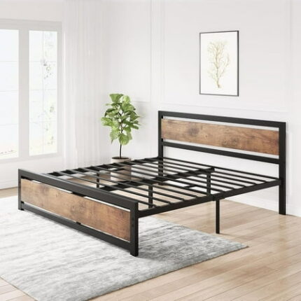 Garvee Full Size Bed Frame Platform with Headboard 14 inch Full Bedframe King