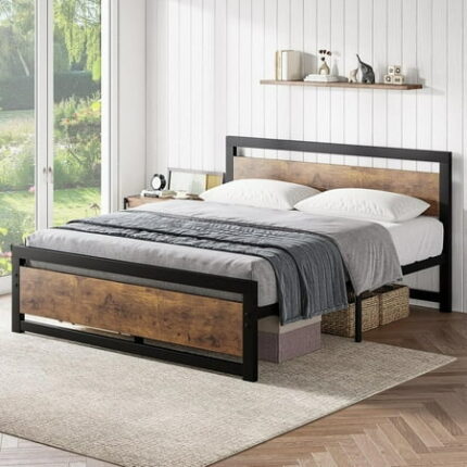 Garvee Full Size Bed Frame Platform with Headboard 14 inch Full Bedframe Queen