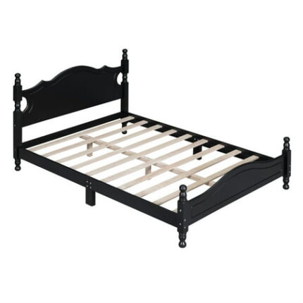 Huisuilinss Full Size/Queen Size Bed Fram Wood House Bed Frame With Headboard Platform Bedframe with Footboard No Squeak No Box Spring Needed Antique White