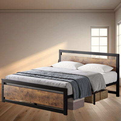 Idealhouse Queen Size Bed Frame With Wooden Headboard, Queen Platform Industrial Bedframe No Box Spring Needed, Easy To Assemble 14 Inch Queen Mattres